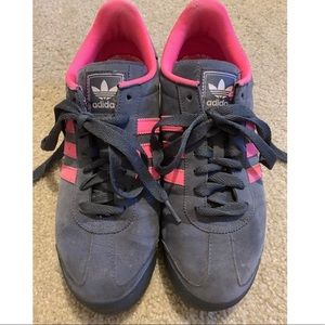 Pink and grey adidas Samoa shoes